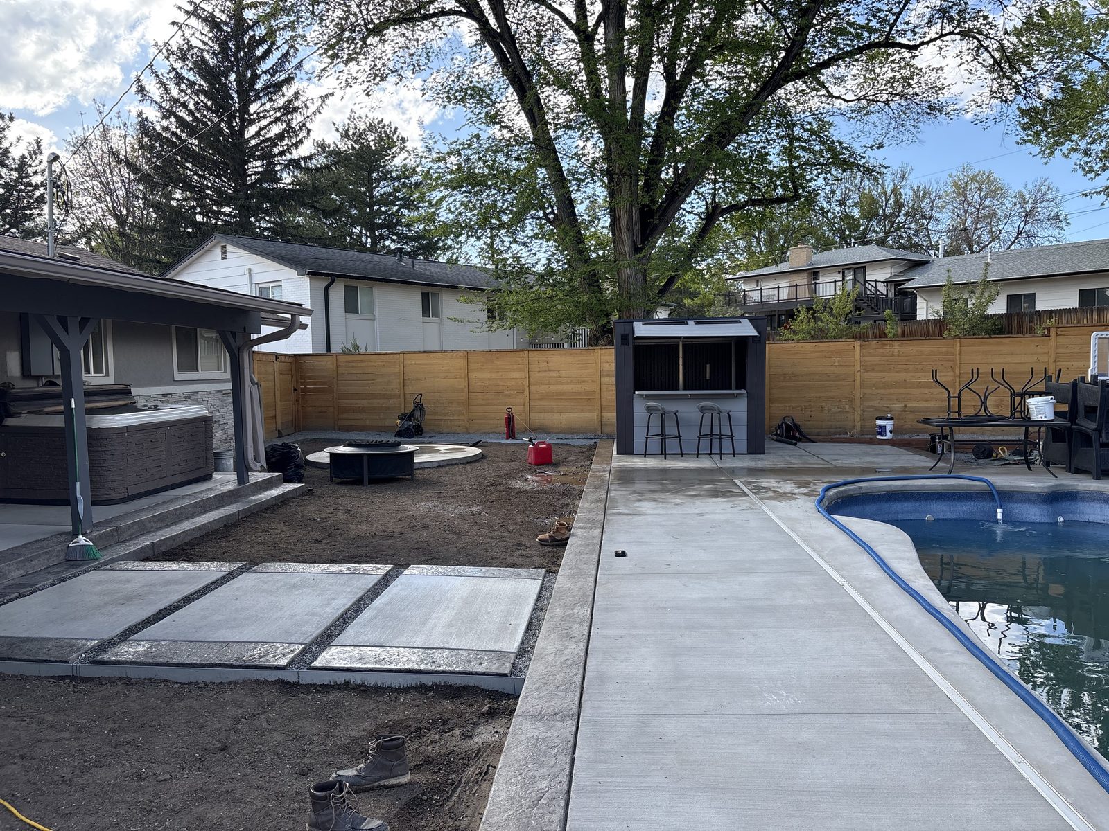 Concrete pool deck and walkway